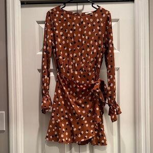 Vici Brown Polka Dot Long Sleeve Dress - Medium